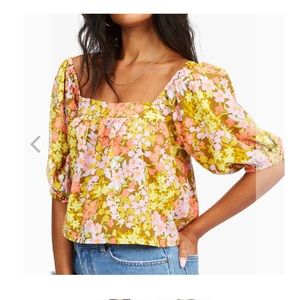 Billabong Floral Yellow and Pink Crop Top